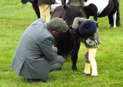 6 yr old Heidi Dickie shows judge Jeff McMaster her pony's bite (Yitter of Grutness 21 yrs young)