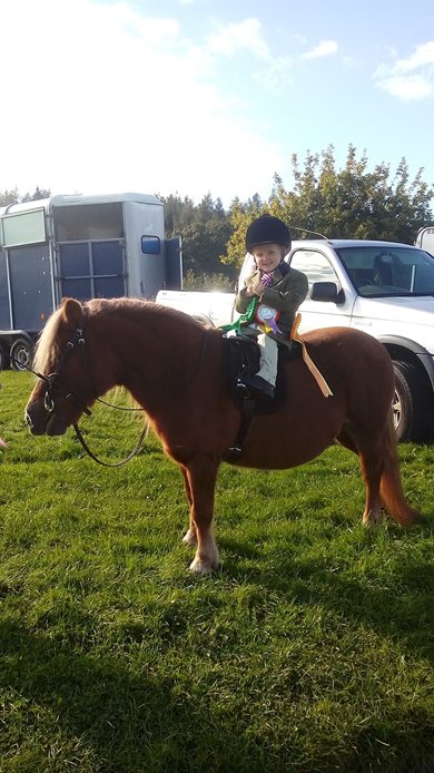 Hollie Archer age 2 at her first ever competition riding her veteran pony Tango